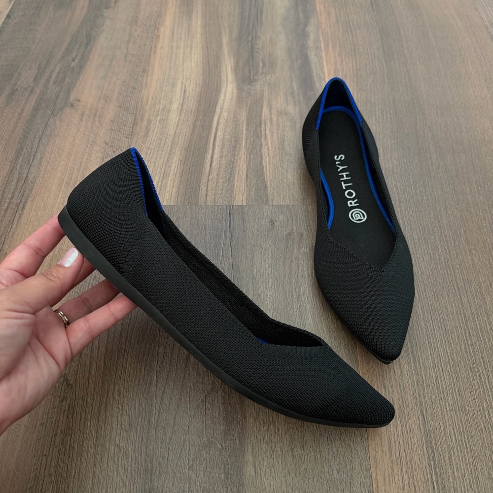 NEW Rothy's The Point Pointed Toe Slip-On Flats - Black - Size 9